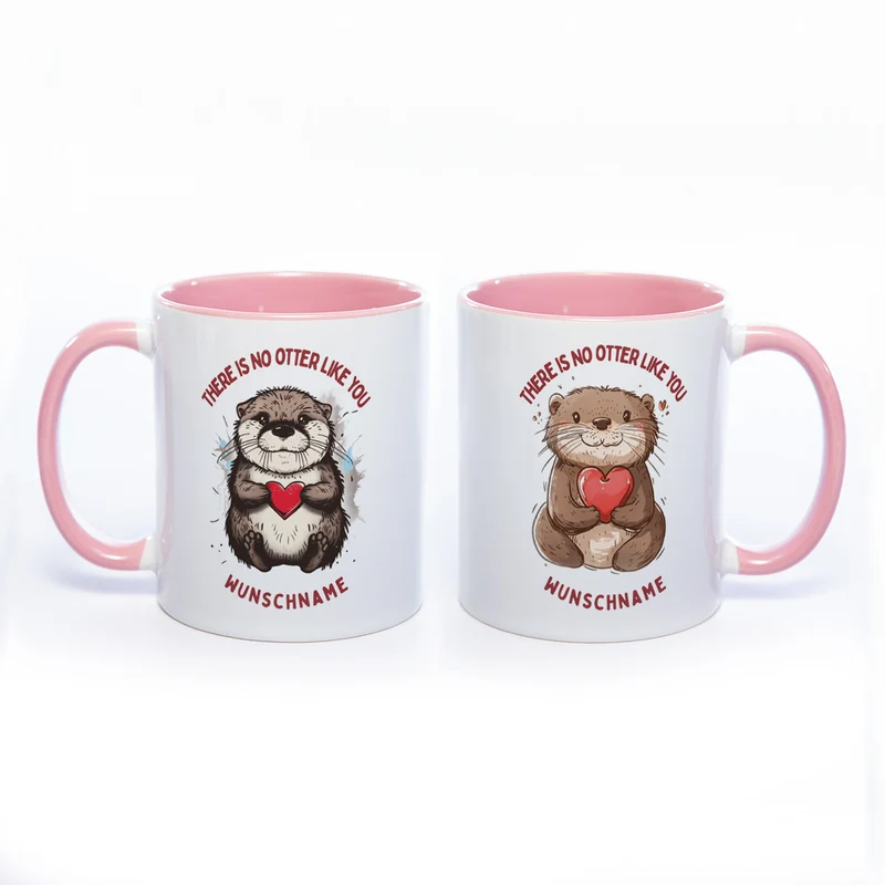 Motiv-Tasse mit Ottern und 2 Liebessprüchen zur Auswahl - süße Kaffeetasse mit Wunschnamen - spülmaschinenfest
