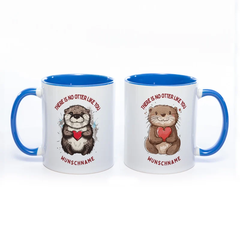 Motiv-Tasse mit Ottern und 2 Liebessprüchen zur Auswahl - süße Kaffeetasse mit Wunschnamen - spülmaschinenfest