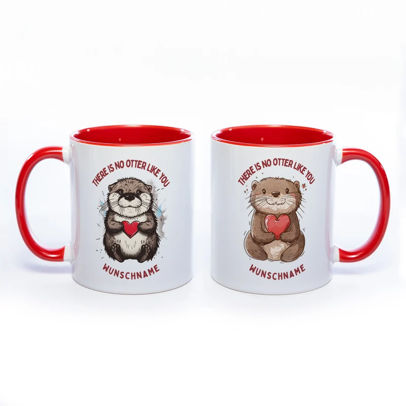 Motiv-Tasse mit Ottern und 2 Liebessprüchen zur Auswahl - süße Kaffeetasse mit Wunschnamen - spülmaschinenfest