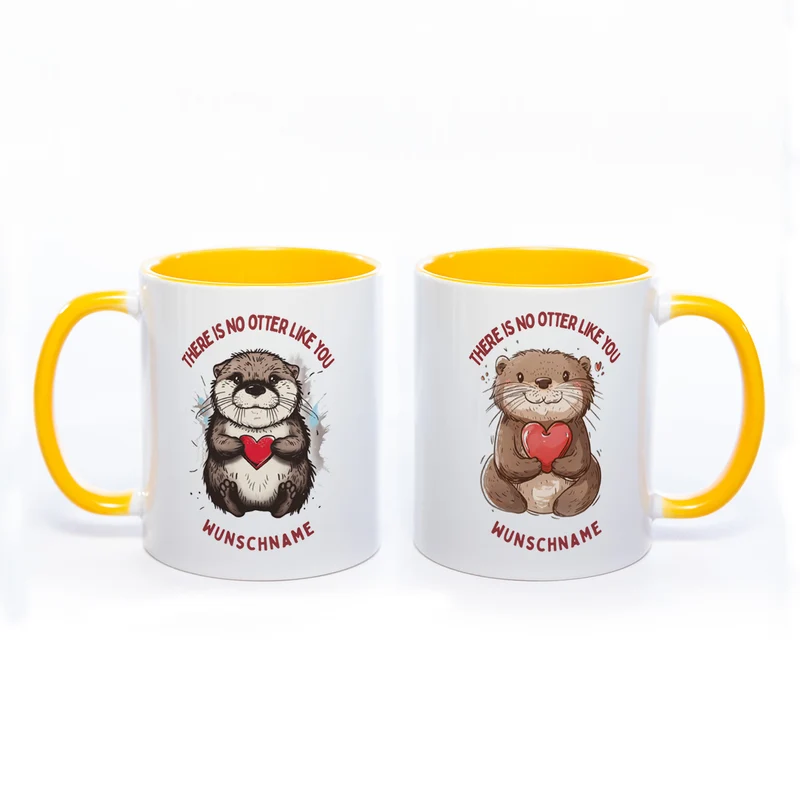 Motiv-Tasse mit Ottern und 2 Liebessprüchen zur Auswahl - süße Kaffeetasse mit Wunschnamen - spülmaschinenfest