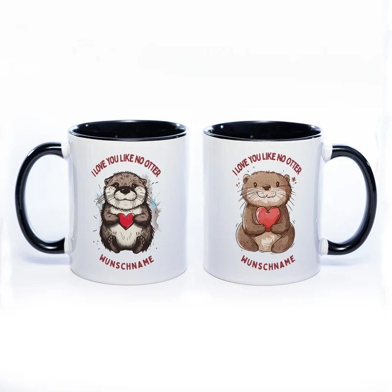 Motiv-Tasse mit Ottern und 2 Liebessprüchen zur Auswahl - süße Kaffeetasse mit Wunschnamen - spülmaschinenfest