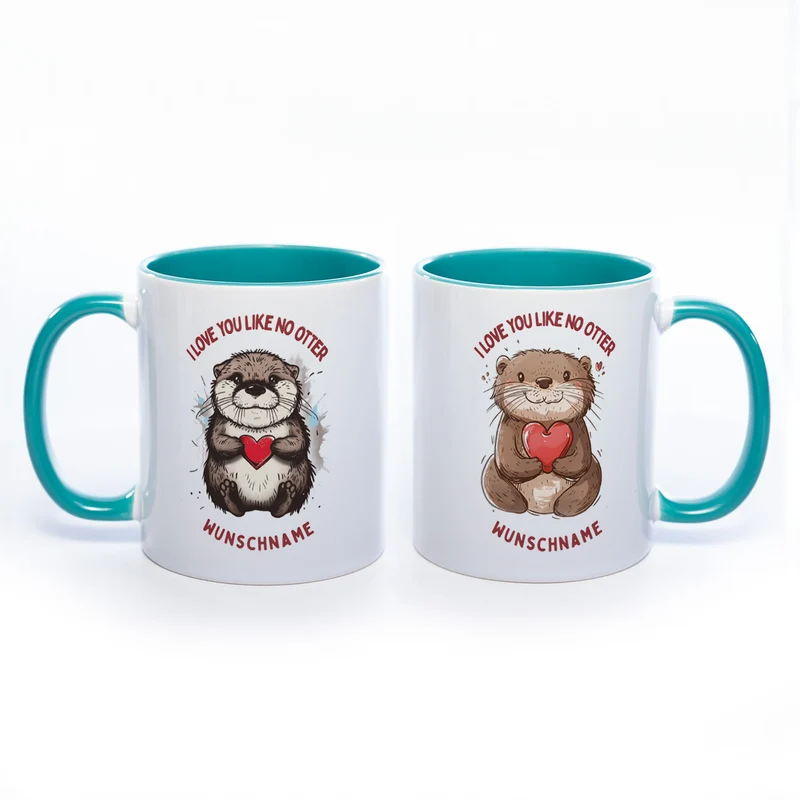 Motiv-Tasse mit Ottern und 2 Liebessprüchen zur Auswahl - süße Kaffeetasse mit Wunschnamen - spülmaschinenfest