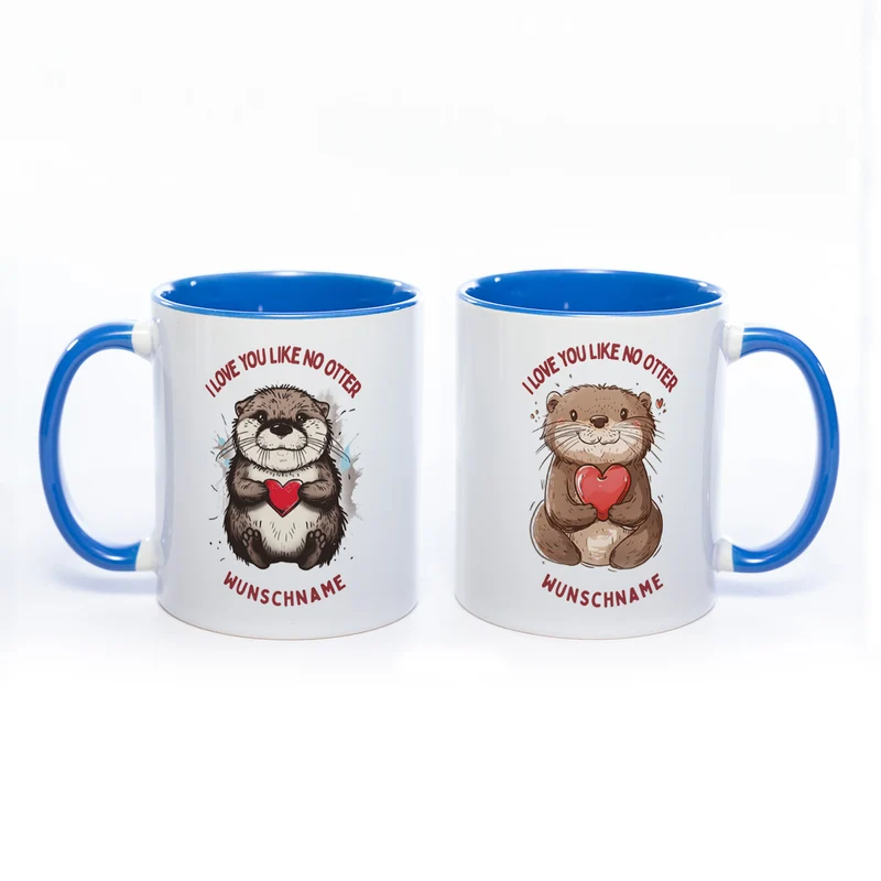 Motiv-Tasse mit Ottern und 2 Liebessprüchen zur Auswahl - süße Kaffeetasse mit Wunschnamen - spülmaschinenfest