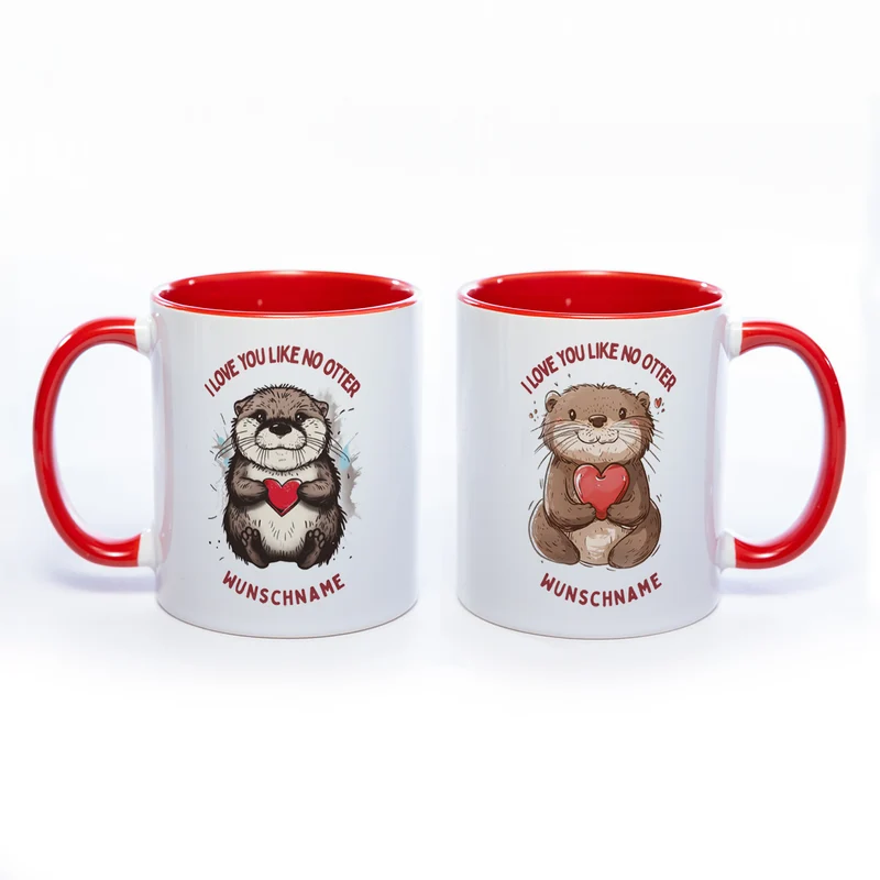 Motiv-Tasse mit Ottern und 2 Liebessprüchen zur Auswahl - süße Kaffeetasse mit Wunschnamen - spülmaschinenfest