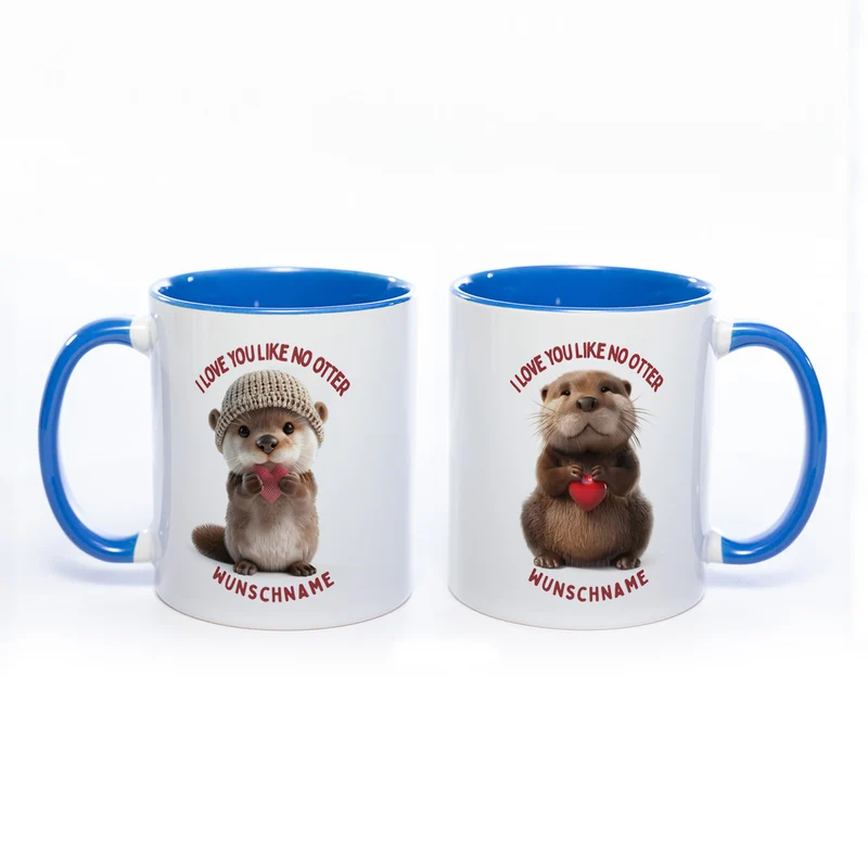 Spülmaschinenfeste Motiv-Tasse mit Otter Motiv 4 und 2 Liebessprüchen zur Auswahl - süße Kaffeetasse
