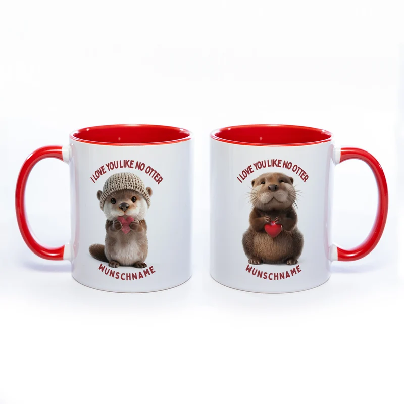 Spülmaschinenfeste Motiv-Tasse mit Otter Motiv 4 und 2 Liebessprüchen zur Auswahl - süße Kaffeetasse