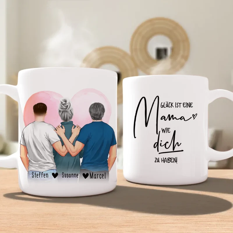 Personalisierte Tasse - Mutter/Mama + 2 Söhne (stehend)