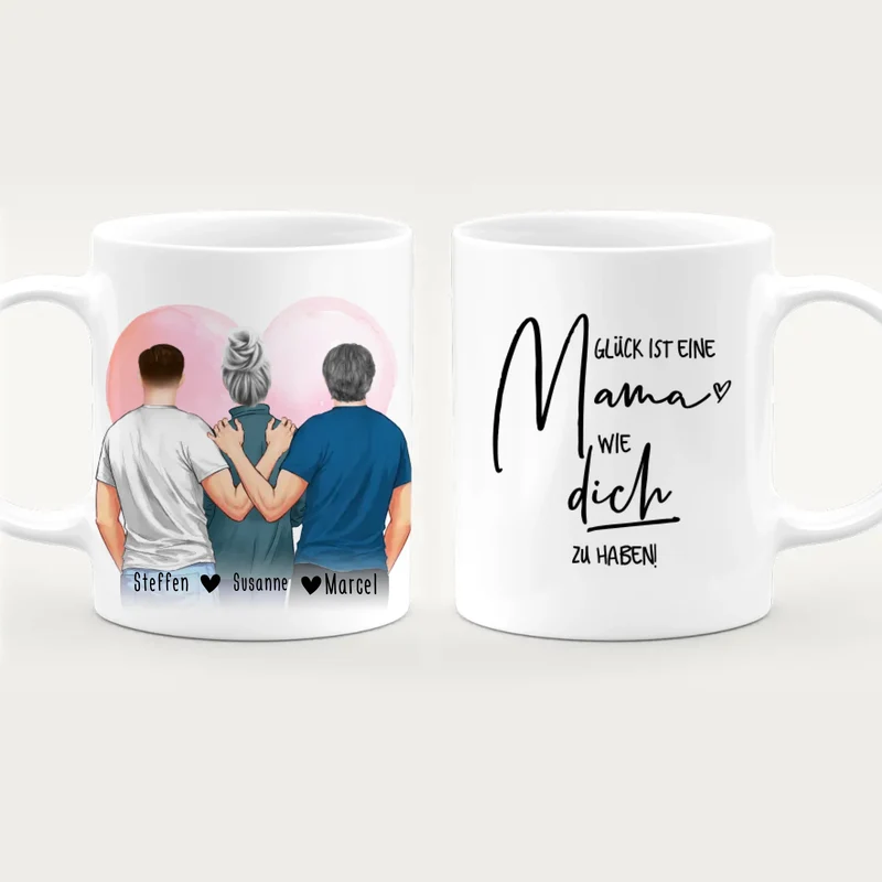 Personalisierte Tasse - Mutter/Mama + 2 Söhne (stehend)