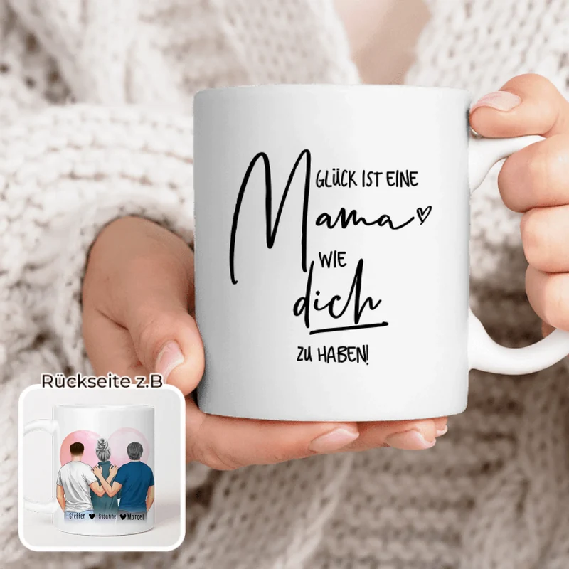 Personalisierte Tasse - Mutter/Mama + 2 Söhne (stehend)