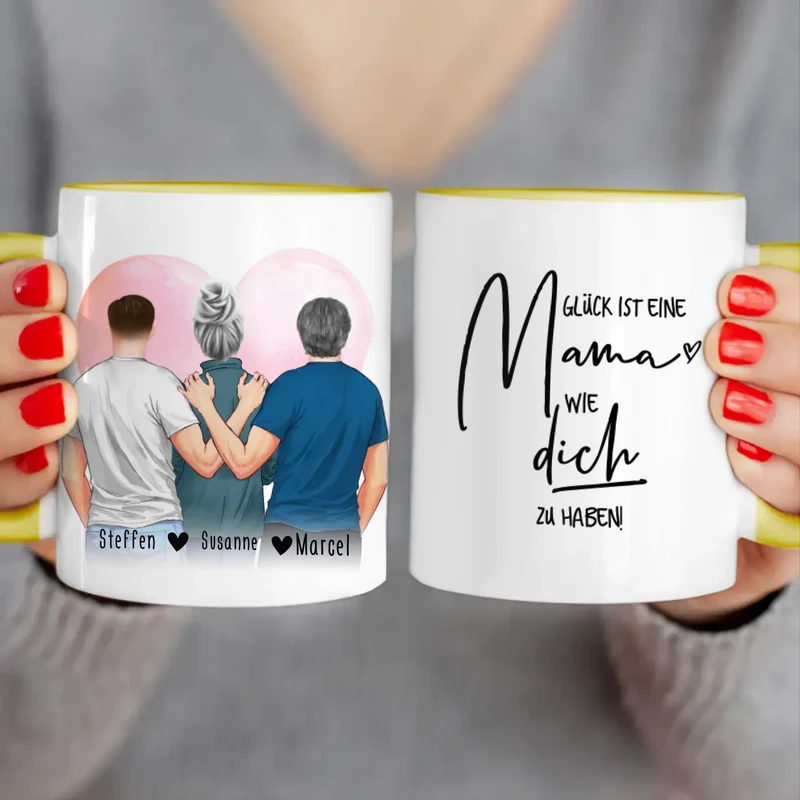 Personalisierte Tasse - Mutter/Mama + 2 Söhne (stehend)