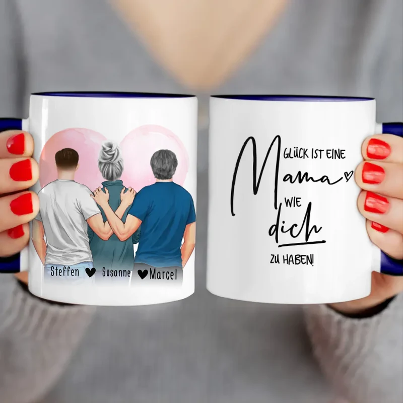 Personalisierte Tasse - Mutter/Mama + 2 Söhne (stehend)