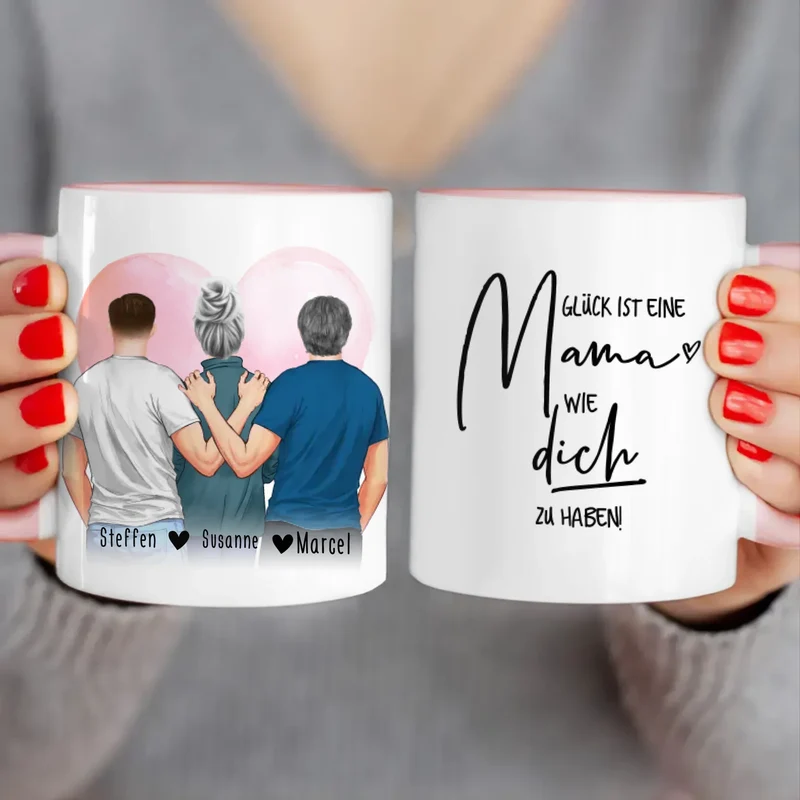 Personalisierte Tasse - Mutter/Mama + 2 Söhne (stehend)