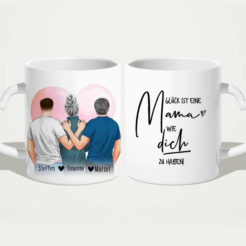 Personalisierte Tasse - Mutter/Mama + 2 Söhne (stehend)