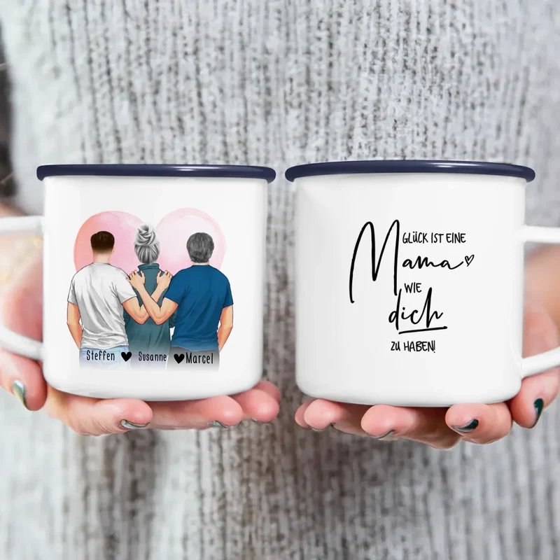 Personalisierte Tasse - Mutter/Mama + 2 Söhne (stehend)