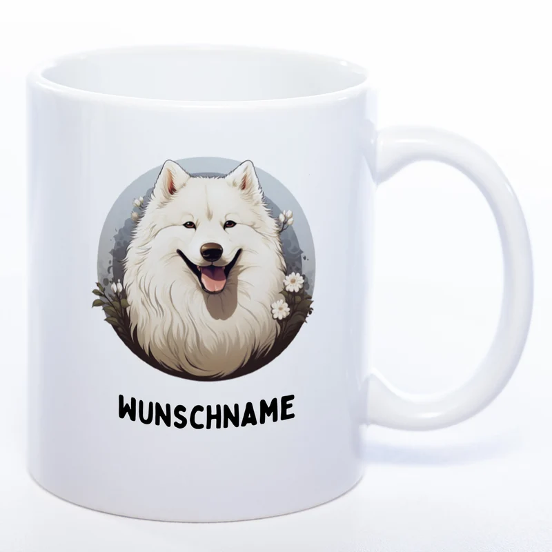 Kaffeetasse mit Samoyede Motiv 2 wahlweise mit NAME - StickyWorld Exclusive