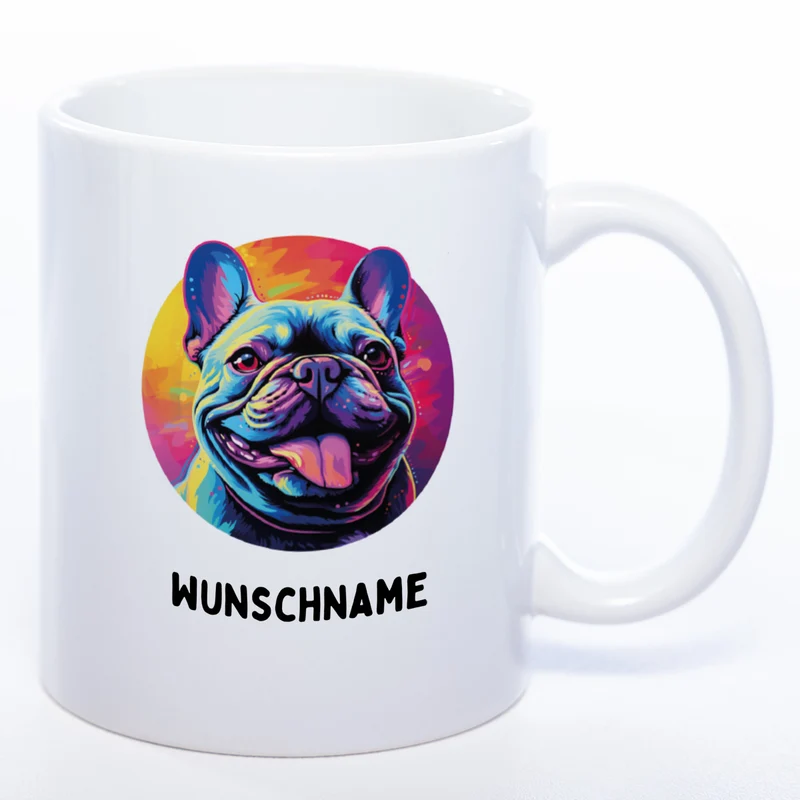 Mug Art Tasse mit Französische Bulldogge Motiv & wahlweise mit NAMEN - Kaffeetasse StickyWorld Exclusive