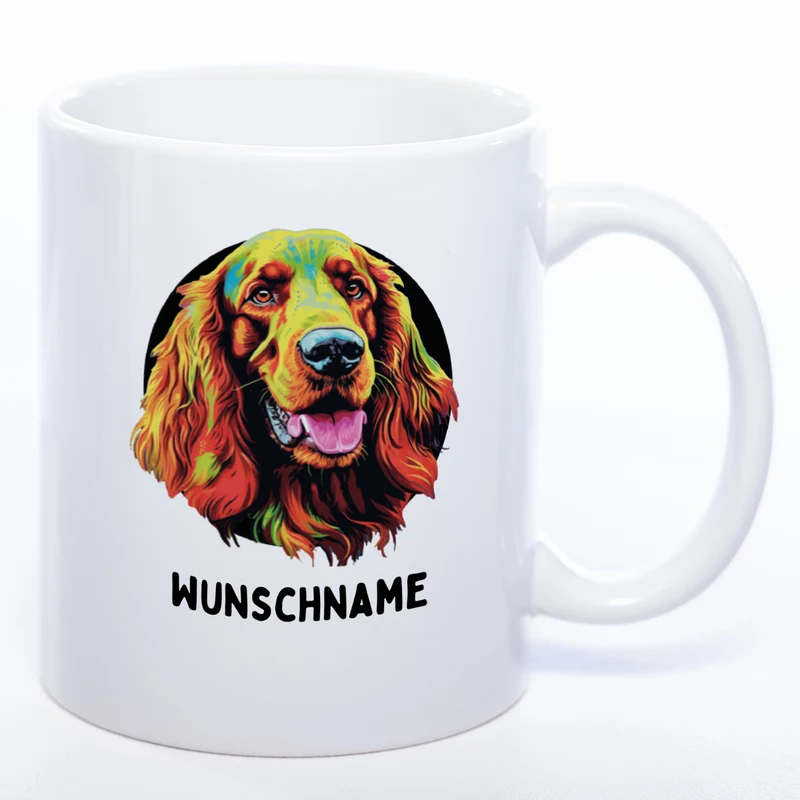 Mug Art Tasse mit Irish Setter Motiv 2 wahlweise mit NAME - Kaffeetasse StickyWorld Exclusive