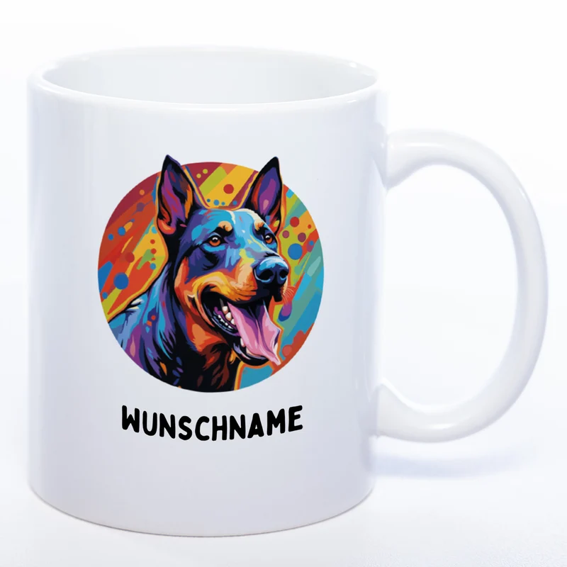 Mug Art Tasse mit Dobermann Motiv 2 wahlweise mit NAME - Kaffeetasse StickyWorld Exclusive
