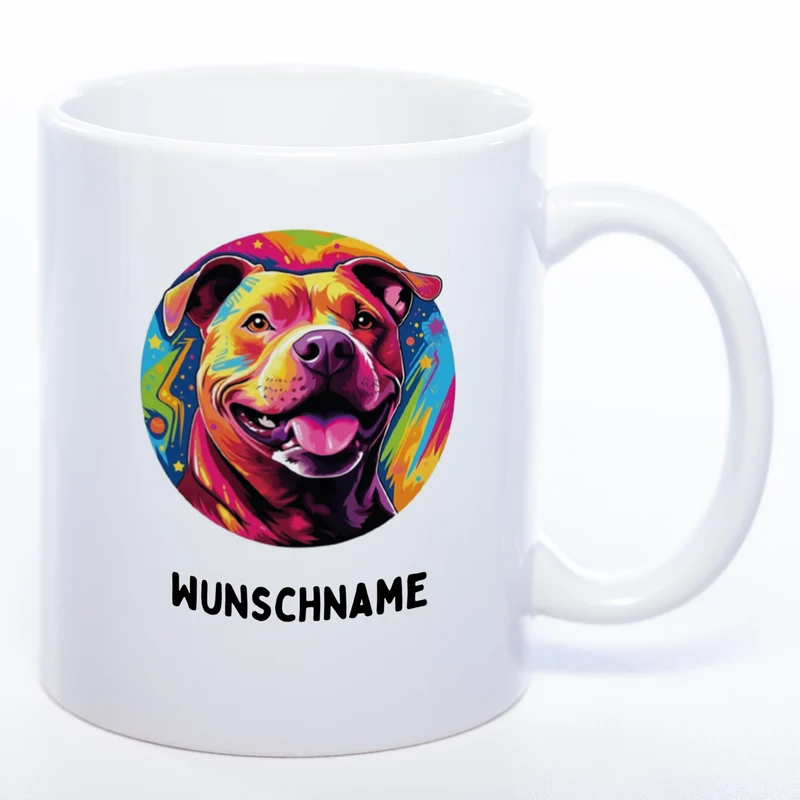 Mug Art Tasse mit Pitbull Motiv 3 wahlweise mit NAME- Kaffeetasse StickyWorld Exclusive