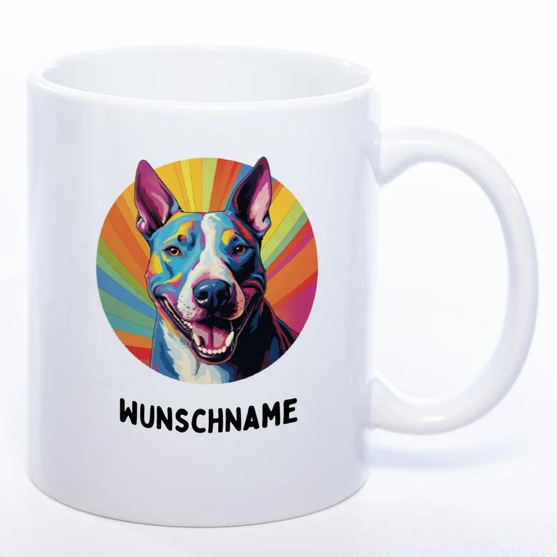 Mug Art Tasse mit Bullterrier Motiv 4 wahlweise mit NAME - Kaffeetasse StickyWorld Exclusive