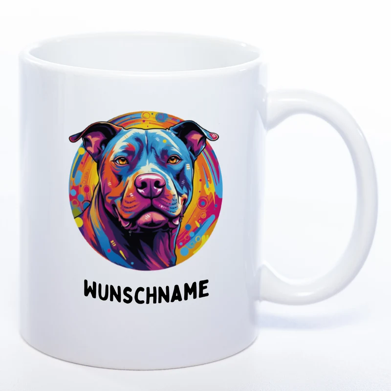 Mug Art Tasse mit Pitbull wahlweise mit NAME - Kaffeetasse StickyWorld Exclusive