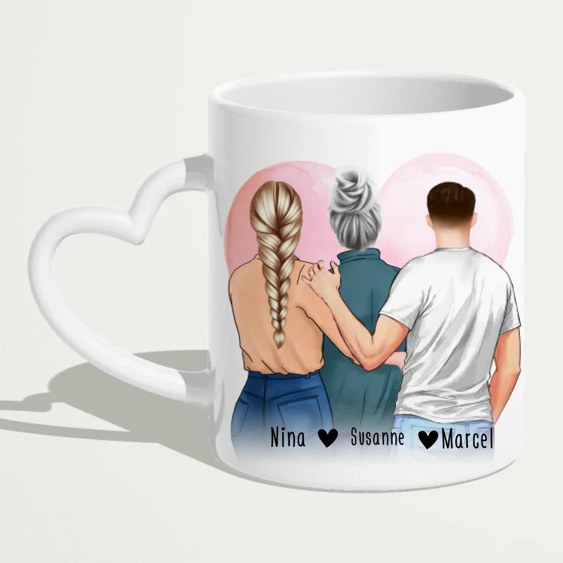 Personalisierte Tasse - Mutter/Mama + 1 Tochter + 1 Sohn (stehend)