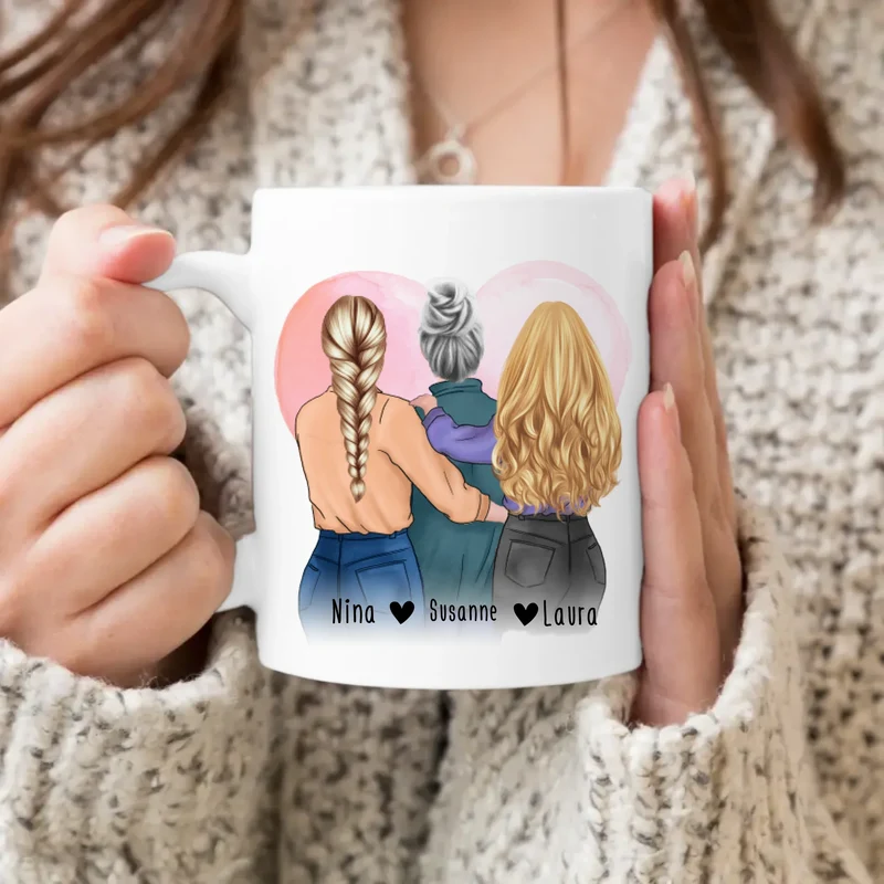 Personalisierte Tasse - Mutter/Mama + 2 Töchter (stehend)