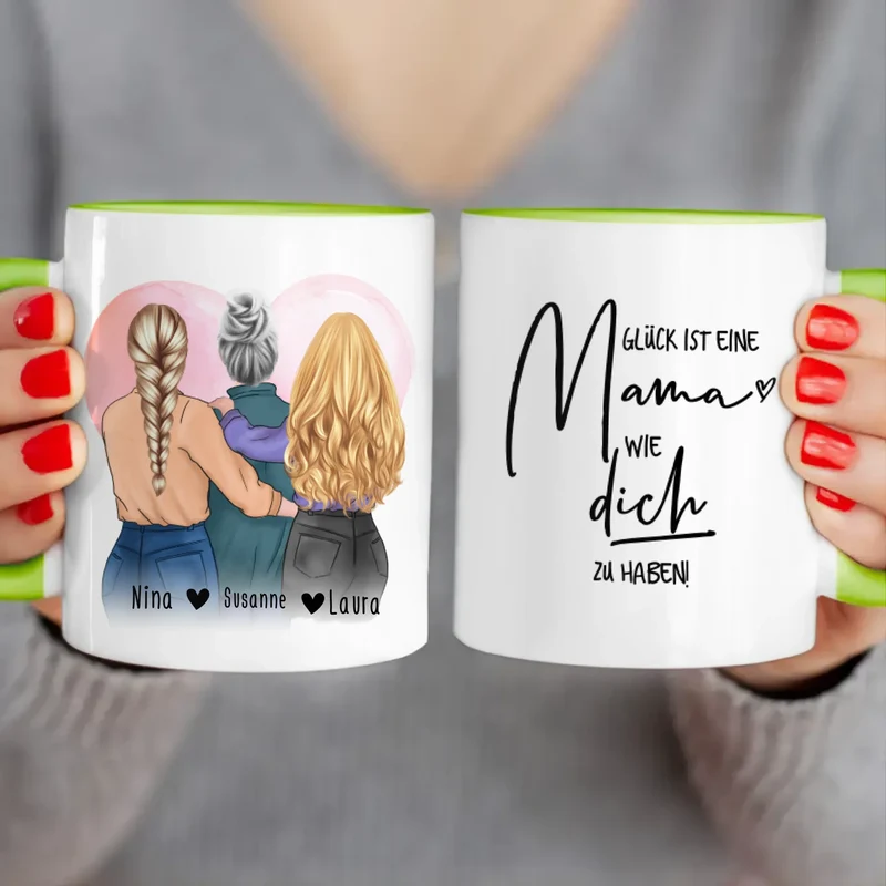 Personalisierte Tasse - Mutter/Mama + 2 Töchter (stehend)