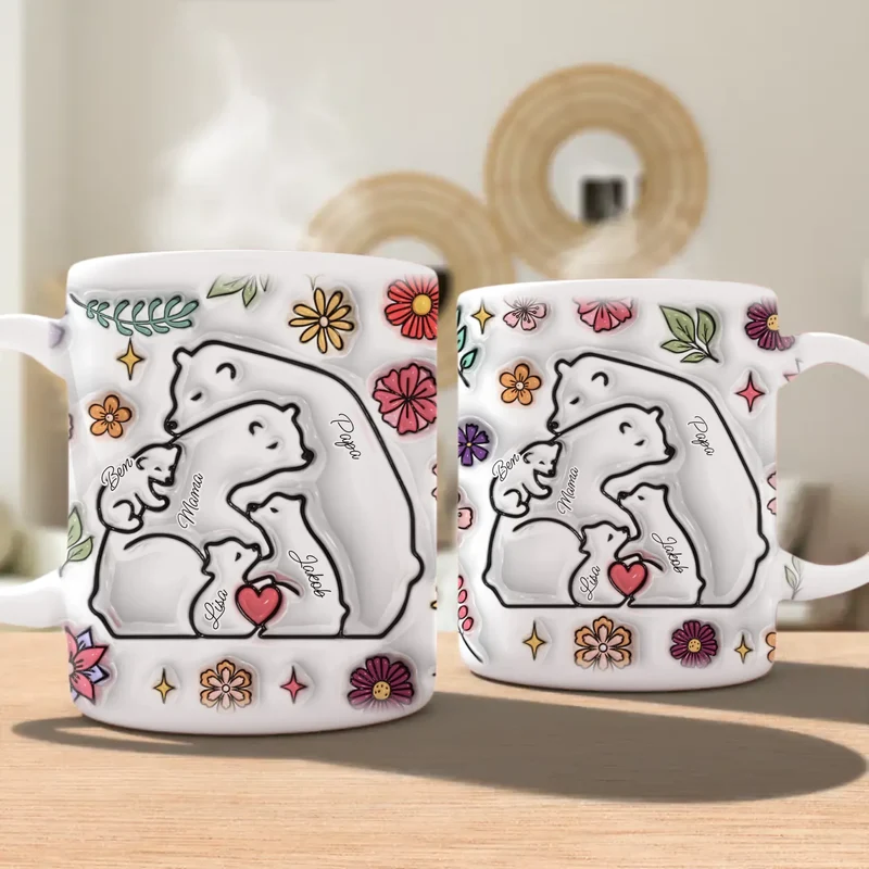 Personalisierte Tasse - Bärenfamilie mit 1-7 Kindern