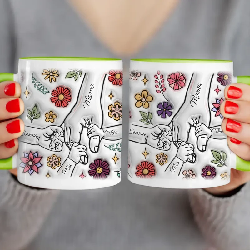 Personalisierte Tasse - Mama-Hand mit 1-6 Kinder-Händen im 3D Look