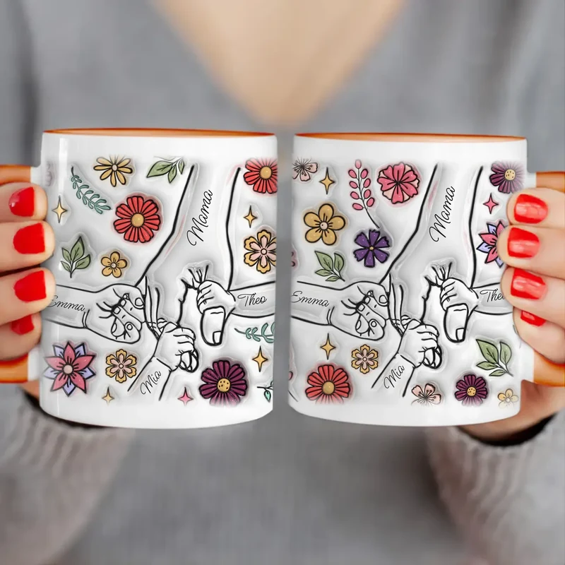 Personalisierte Tasse - Mama-Hand mit 1-6 Kinder-Händen im 3D Look