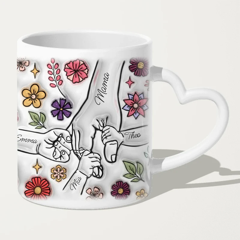 Personalisierte Tasse - Mama-Hand mit 1-6 Kinder-Händen im 3D Look