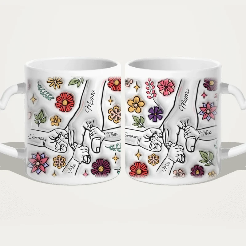 Personalisierte Tasse - Mama-Hand mit 1-6 Kinder-Händen im 3D Look