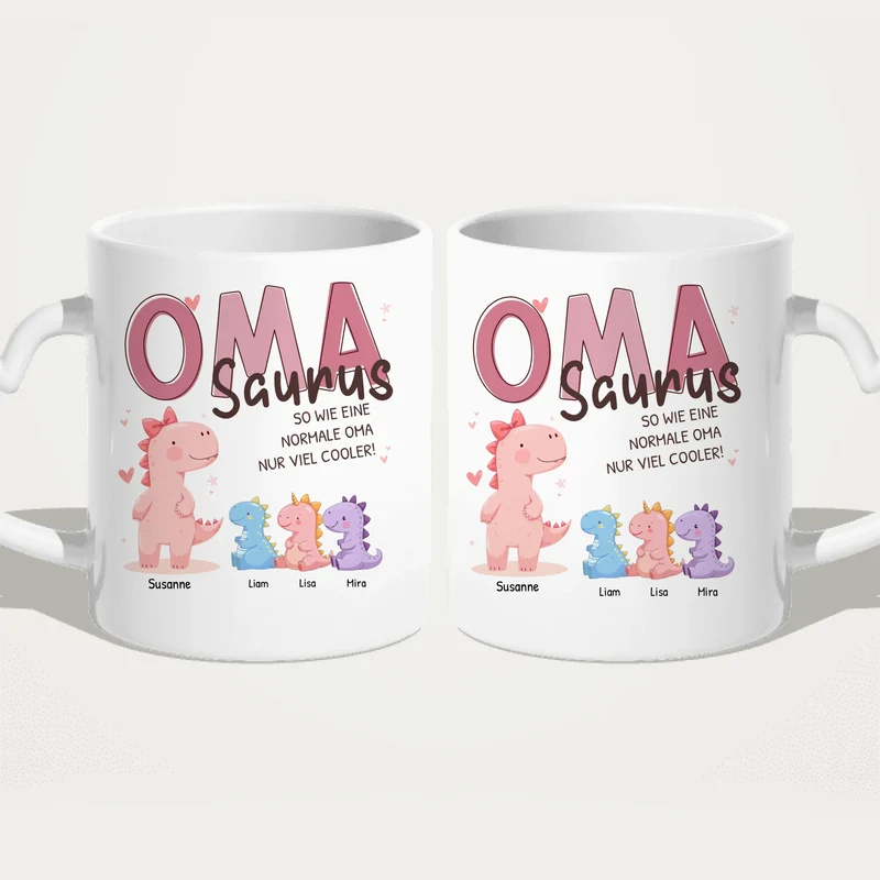 Personalisierte Tasse - Omasaurus mit 1-10 Kindern