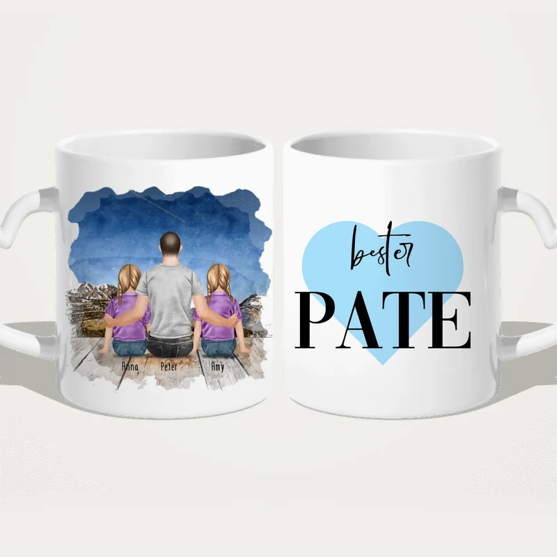 Personalisierte Tasse - Bester Pate (2 Kinder + 1 Mann)