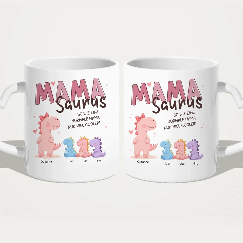 Personalisierte Tasse - Mamasaurus mit 1-10 Kindern