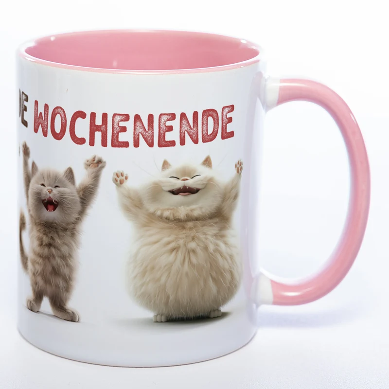 Motiv-Tasse Katzen "Hoch die Hände Wochenende" spülmaschinenfest