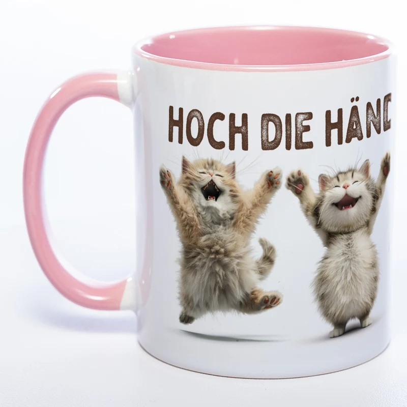 Motiv-Tasse Katzen "Hoch die Hände Wochenende" spülmaschinenfest