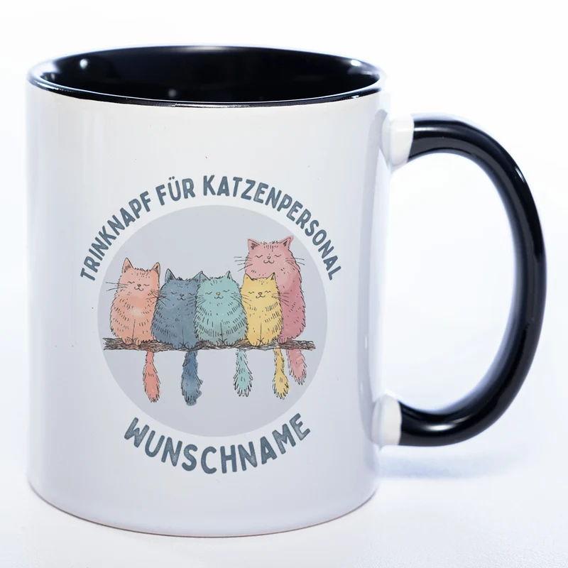 Trinknapf für Katzenpersonal - süße Pastellvariante mit Wunschnamen - spülmaschinenfeste Motiv-Tasse - in vielen Farben