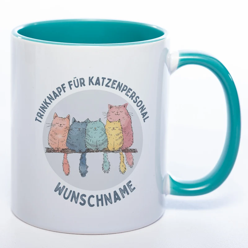 Trinknapf für Katzenpersonal - süße Pastellvariante mit Wunschnamen - spülmaschinenfeste Motiv-Tasse - in vielen Farben