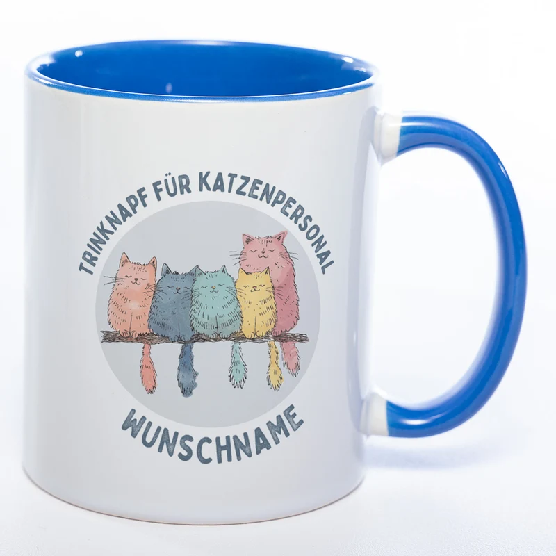 Trinknapf für Katzenpersonal - süße Pastellvariante mit Wunschnamen - spülmaschinenfeste Motiv-Tasse - in vielen Farben