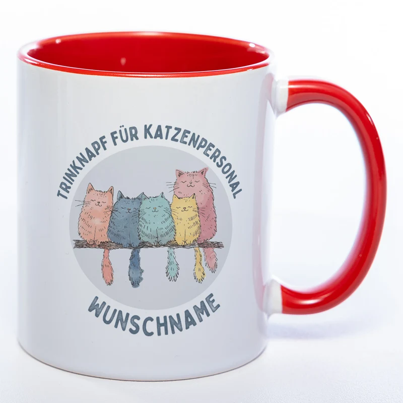 Trinknapf für Katzenpersonal - süße Pastellvariante mit Wunschnamen - spülmaschinenfeste Motiv-Tasse - in vielen Farben