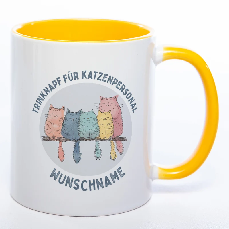 Trinknapf für Katzenpersonal - süße Pastellvariante mit Wunschnamen - spülmaschinenfeste Motiv-Tasse - in vielen Farben