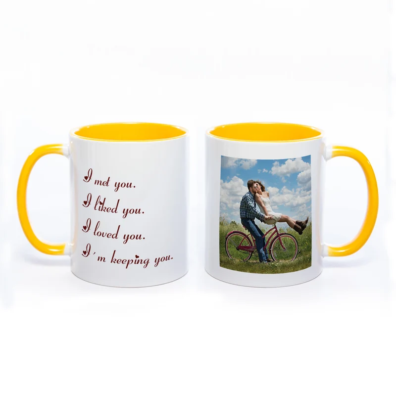 Liebes-Tasse "I met you" mit Foto (HD Druck) spülmaschinenfest