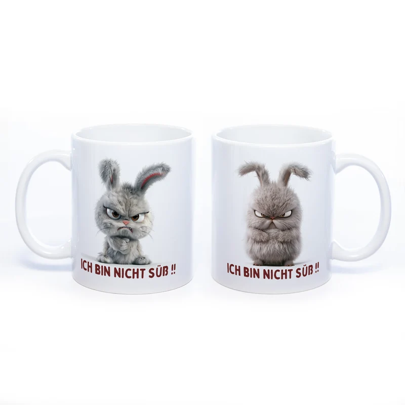 Motiv - Tasse mit Hase und Spruch: "Ich bin nicht süß!!" spülmaschinenfest