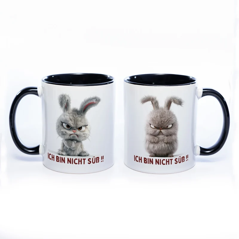 Motiv - Tasse mit Hase und Spruch: "Ich bin nicht süß!!" spülmaschinenfest