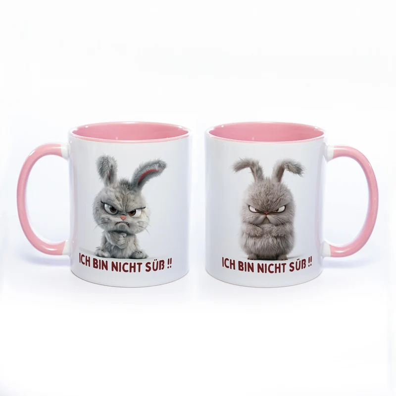 Motiv - Tasse mit Hase und Spruch: "Ich bin nicht süß!!" spülmaschinenfest