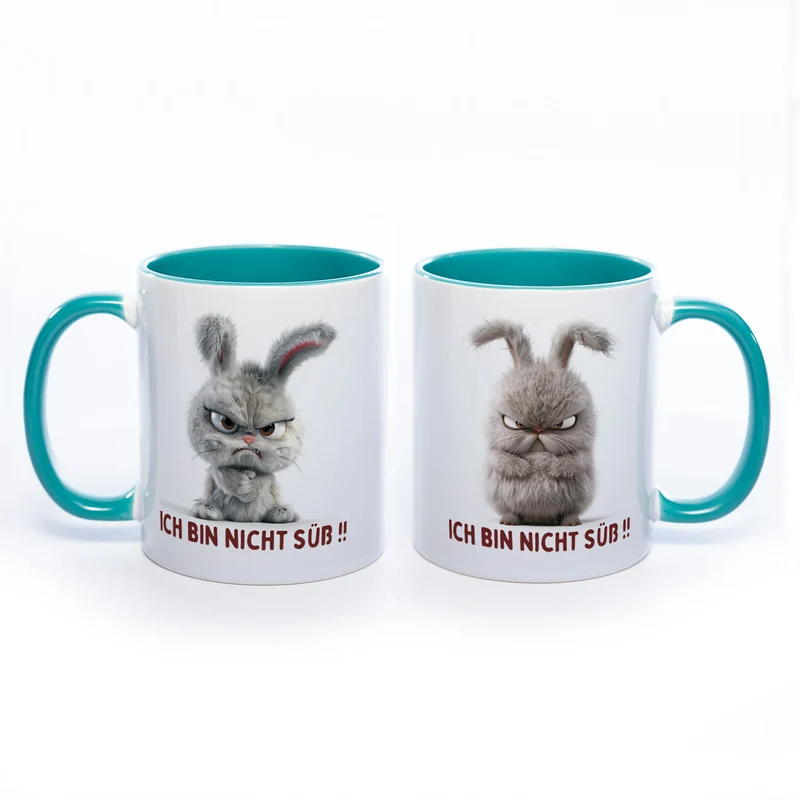 Motiv - Tasse mit Hase und Spruch: "Ich bin nicht süß!!" spülmaschinenfest