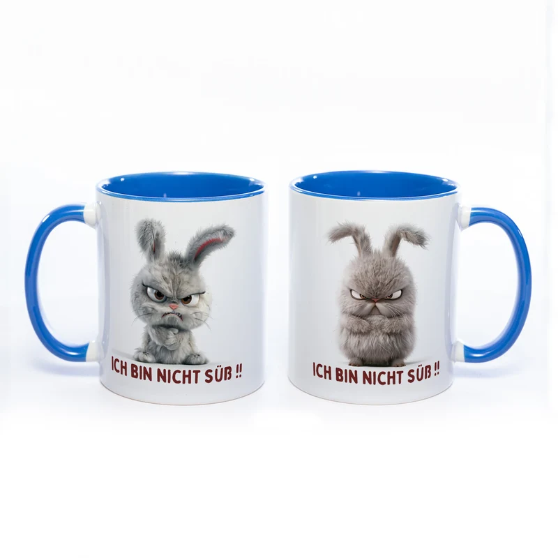 Motiv - Tasse mit Hase und Spruch: "Ich bin nicht süß!!" spülmaschinenfest