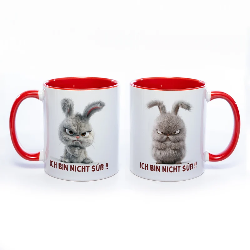 Motiv - Tasse mit Hase und Spruch: "Ich bin nicht süß!!" spülmaschinenfest